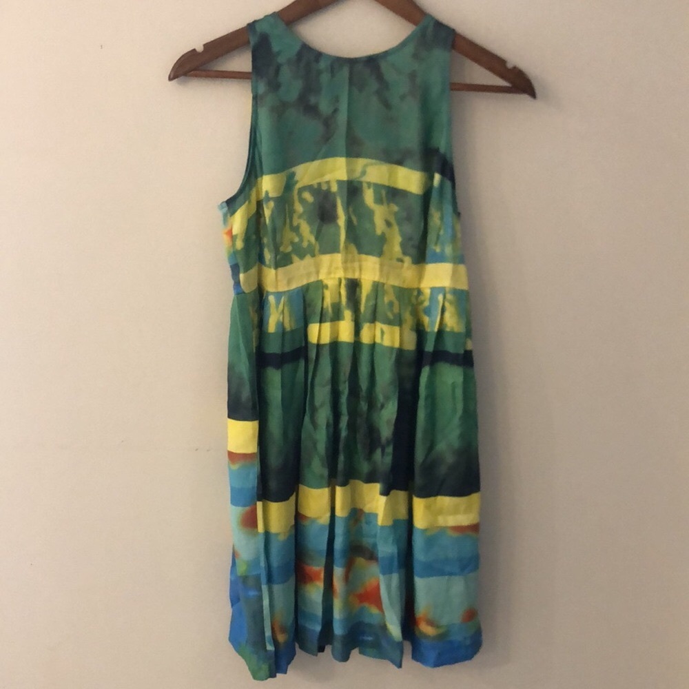 BB Dakota Green & Yellow Patterned watercolor koi sleeveless midi dress SZ 4